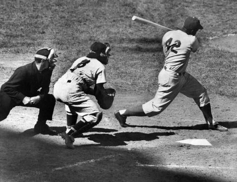 Jackie Robinson hit against the Yankees in 1950