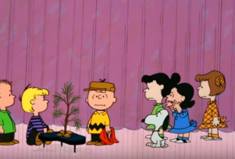 tv cbc charlie brown tree stage piano